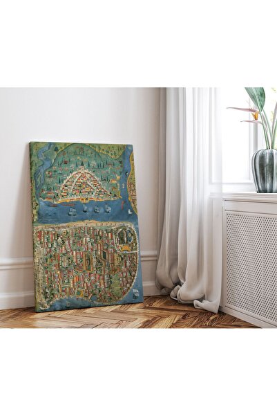 Pegziz İstanbul Haritası 1537 Matrakçı Nasuh Minyatür Çizim Kanvas Tablo