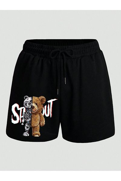 Mythologie Pantaloni scurți din bumbac pieptănat cu imprimeu California Robot Bear - Black Pocket Summer