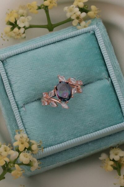 passion silver Mistik Topaz Taşlı Sarmaşık 14 Ayar Rose Altın Kaplama Kadın Y...