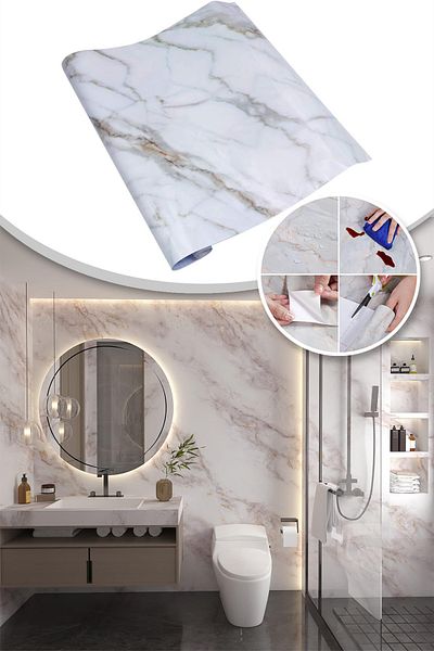 NOYİSKA 5m x 60cm Marble Patterned Water Resistant Kitchen Countertop Cabinet Sink Foil Covering Paper