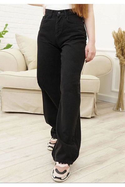 LAMİRAMOOD Black High Waist Plaszo Jeans Trousers Women