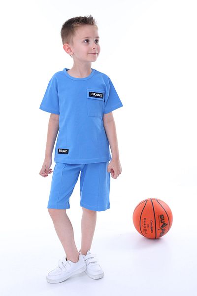 ZUZUNGA BRONX Blue Cotton Kids T-Shirt and Shorts 2 Pieces Set