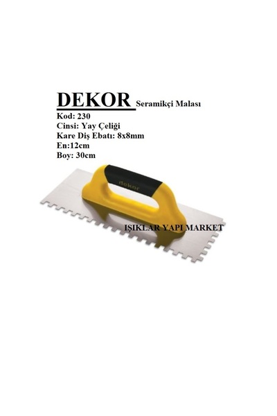 Dekor Seramikçi Malası-Seramik Mala-30 (12x30cm) (Kare Diş:8x8mm) Code_230