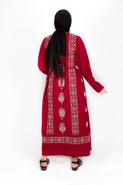 Kardelen Butik Ümraniye Women's Claret Red Sile Cloth Long Sleeve Dress
