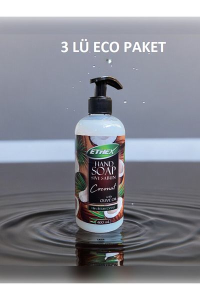 Ethex 400ml Liquid Soap - Coconut Scented, New Formula, Eco Pack of 3