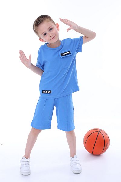 ZUZUNGA BRONX Blue Cotton Kids T-Shirt and Shorts 2 Pieces Set
