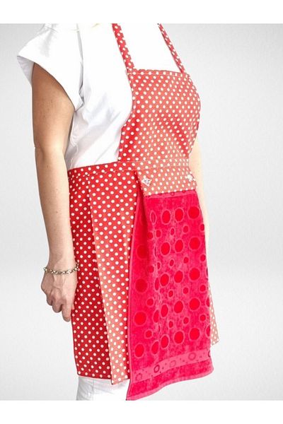 Enoteks Waterproof Kitchen Apron with Towel Red-Red Towel Polka Dot