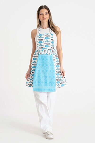 Enoteks مريلة مطبخ مقاومة للماء مع منشفة باللون الأزرق