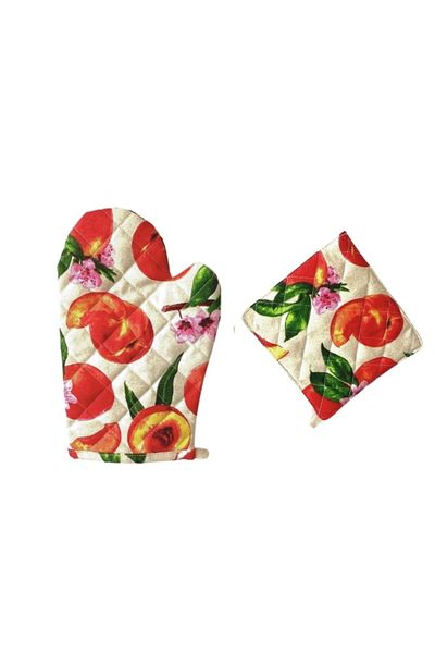 Enoteks Kitchen Apron with Towel, Oven Gloves and Holder Red