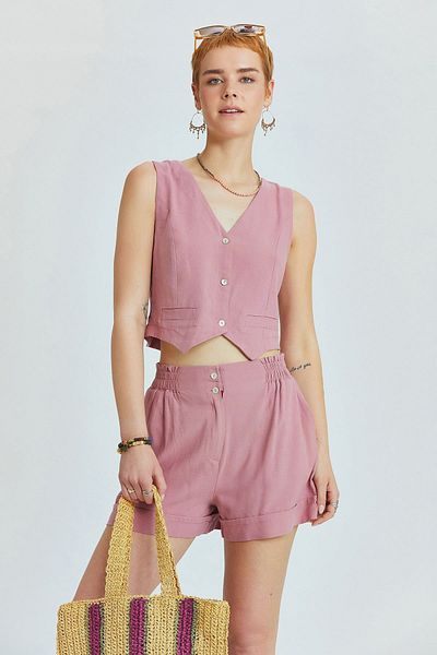 Clandestino Pantaloni scurți de damă din bumbac Dusty Rose - Laturi elastice