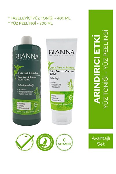 Bianna Yüz Toniği ve Yüz Peelingi Cilt Bakım 2'li Set C Vitaminli Bambulu ve ...