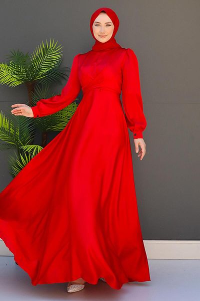 GİZ AGİYİM Red Cross Belted Evening Dress