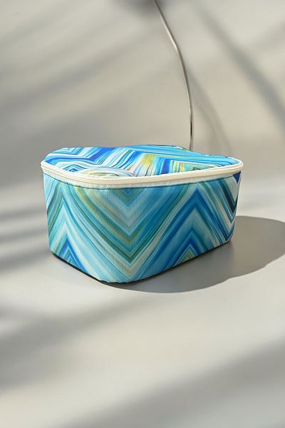 AGOÇANTA Blue Striped Patterned Makeup and Cosmetic Bag