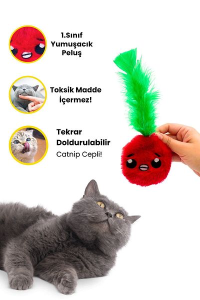 Miyav Apple Shaped Catnip Plush Cat Toy with Pocket 2 Pieces Catnip Pack Included - Cat Toy with Catnip