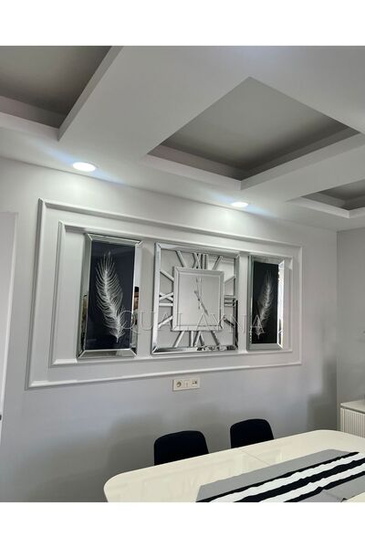 Genel Markalar 3’lü X Model 80*80 cm Aynalı Duvar Saati ve 40*90 cm Tüy Tablolar