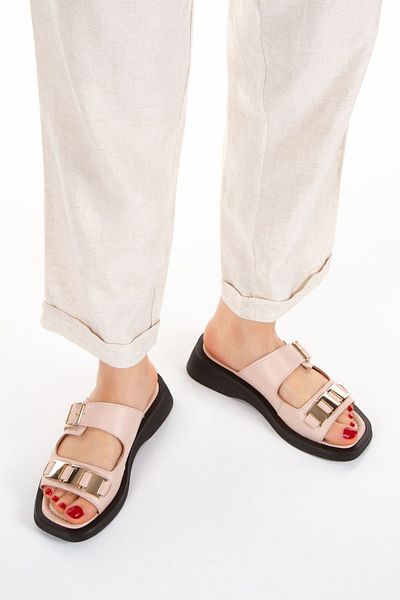 İLOLİCA Inner and Outer Genuine Natural Leather Women's Slippers with Metal Buckle