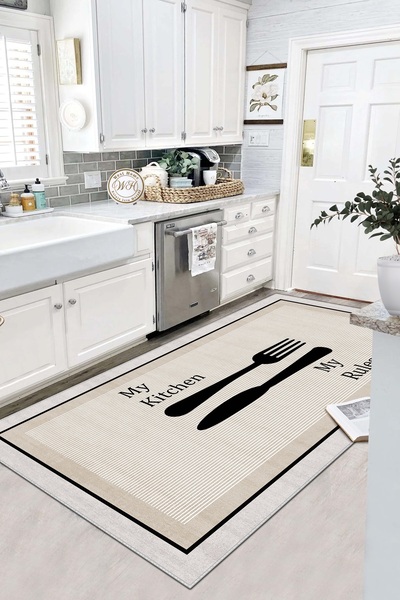 Lavita Home Makinede Yıkanabilir Kaymaz Taban Leke Tutmaz Bej Mutfak Halısı M...