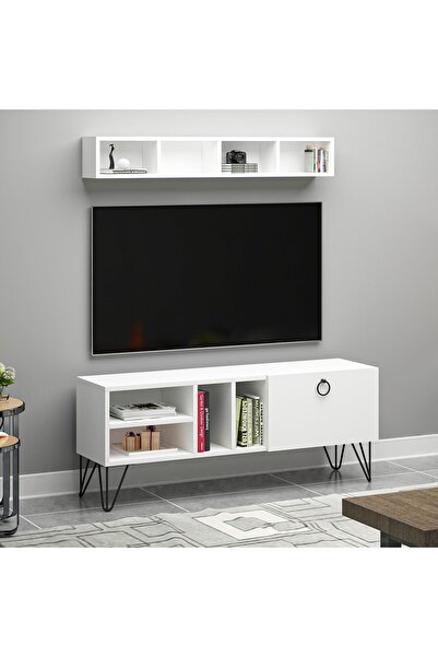 Ninnimo Kalimba Kapaklı Raflı Beyaz Mdf Tv Ünitesi & Tv Sehpası ,altı Bölmeli...