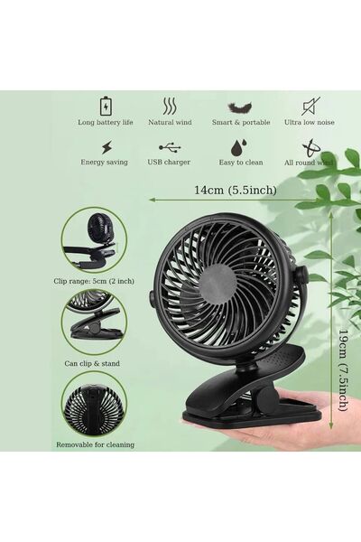 fortrek Masaüstü Şarjlı Klipsli 360 Derece Dönen Portatif Fan Vantilatör Şarjlı Klipsli Soğutucu