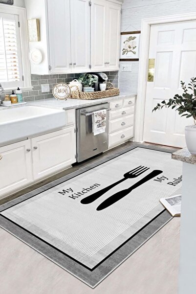 Lavita Home Makinede Yıkanabilir Kaymaz Taban Leke Tutmaz Gri Mutfak Halısı M...