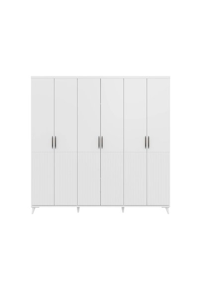 GuneyStore Ücretsiz Montaj ZARİF 6 Kapaklı Komple Mdf Beyaz Gardırop