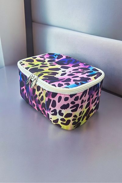 AGOÇANTA Fuchsia Leopard Patterned Cosmetic and Makeup Bag
