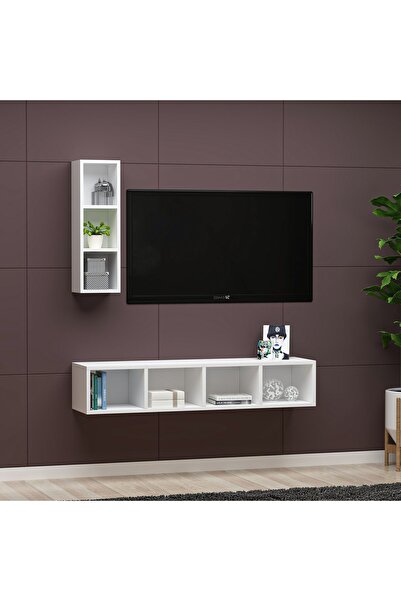 Ninnimo Mira Duvar Rafı Beyaz Mdf Raflı Tv Ünitesi & Tv Sehpası ,yedi Bölmeli...