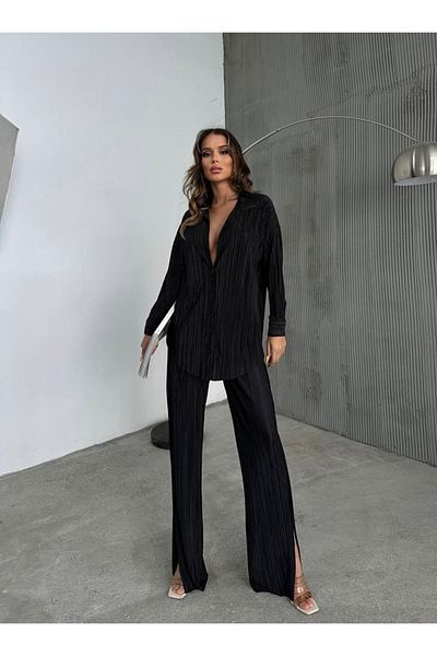 İLKCET MODA طقم بنطلون قميص نسائي مطوي