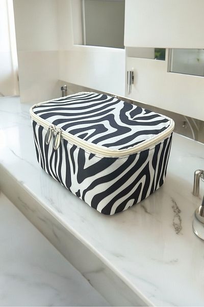 AGOÇANTA Zebra Patterned Black Makeup and Cosmetic Bag