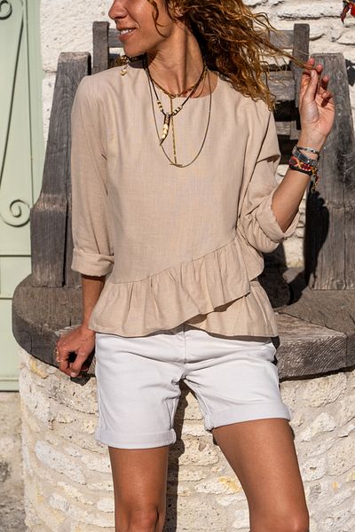 Güneşkızı Women's Beige Skirt Layered Frilly Voile Blouse BST700-3571