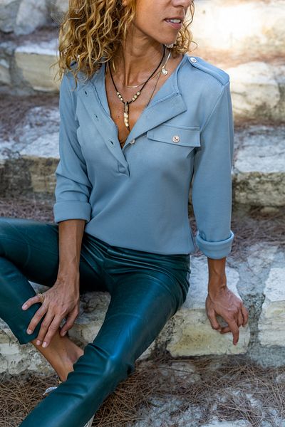 Güneşkızı Women's Mint Epaulette Half Placket Camisole Blouse Bst3283