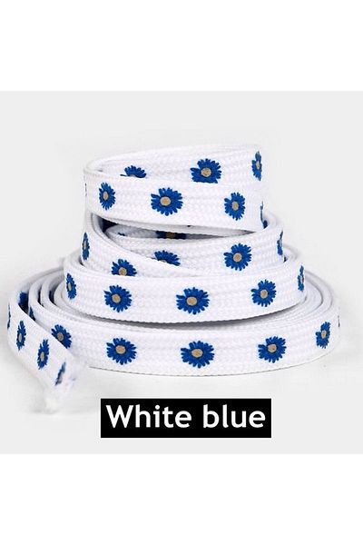 Butik Junisteps Blue Flower Patterned White Children's Shoelaces