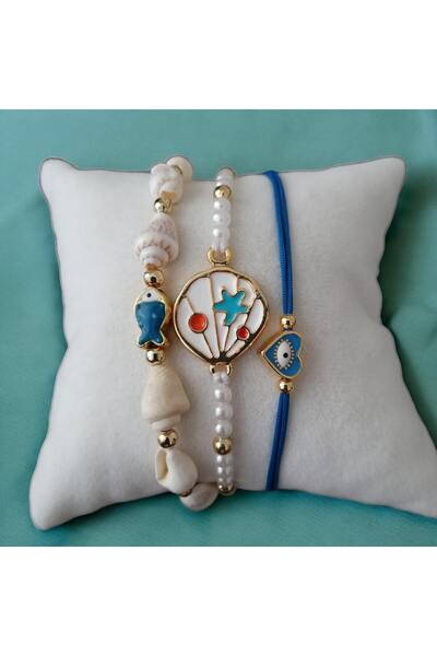 Cegmub قلب سمكة صدف - مجموعة أساور مطرزة باللونين الأزرق والأبيض، مصعد قابل ل...