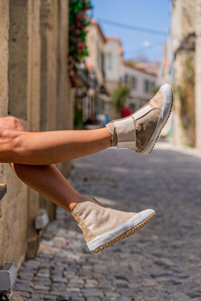 Güneşkızı Guki35 Women's Beige Daily Comfortable Vegan Pure High Top Sneaker Gk-puppis016