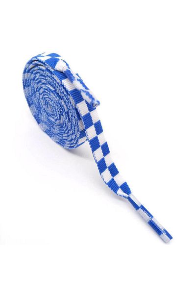 Butik Junisteps Checkered Patterned Blue-White Fabric Children's Shoelaces