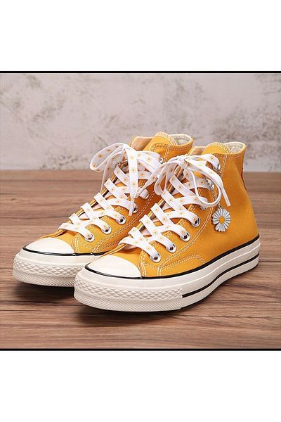 Butik Junisteps Yellow Flower Patterned White Children's Shoelaces