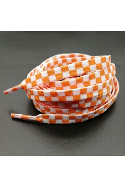 Butik Junisteps Orange-White Patterned Checkered Children's Shoelaces