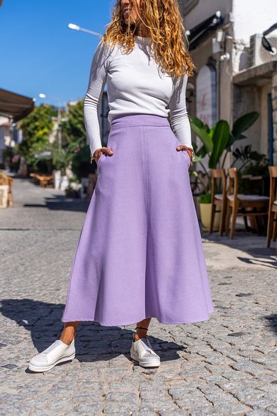 Güneşkızı Women's Lilac Self-patterned High Waist Pocket Kiloş Skirt Bst3461