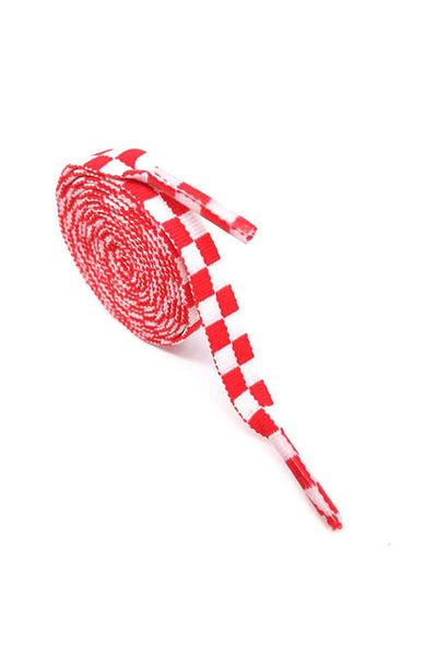 Butik Junisteps Checkered Patterned Red-White Fabric Children's Shoelaces