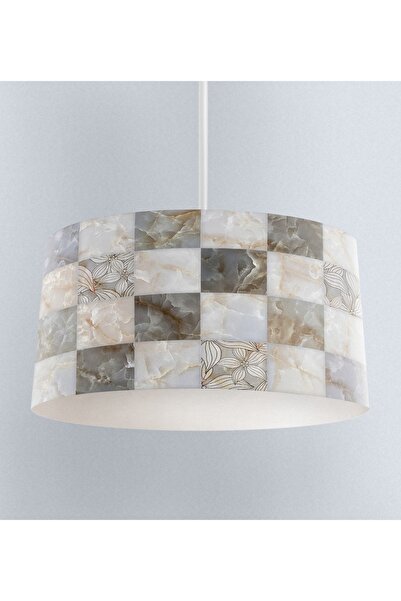 Else Halı Gri Krem Mermer Desenli Kumaş Salon 3D Sarkıt Avize