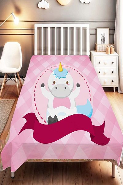 Else Dekor Pink Horse Patterned Children's and Baby's Room Decorative Bedspread