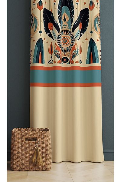 Else Dekor 140x260 cm Κουρτίνα φόντου κουζίνας σαλονιού με πολύχρωμα φτερά - με κάλυμμα μαξιλαριού