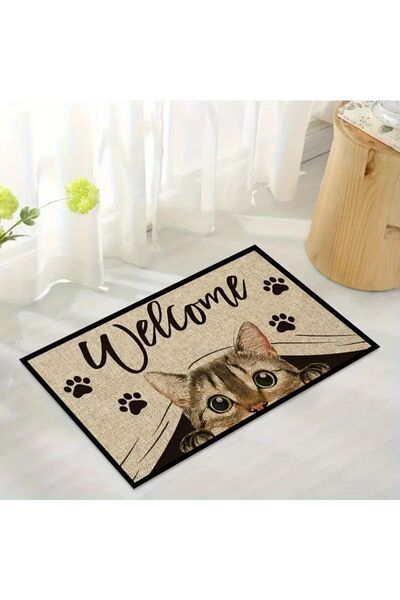 Else Dekor Kedi Hoşgeldiniz Desenli Modern Iç Ve Dış Kapı Önü Paspası 40x60cm