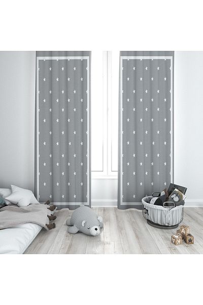 Else Dekor Gray and White Star Scandinavian Patterned Children's Room Background Curtain