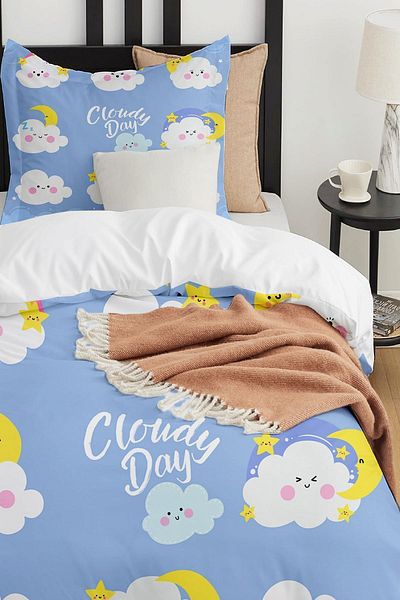 Else Dekor Single Children's Bedding Set - Cute and Clouds Patterned Without Sheets