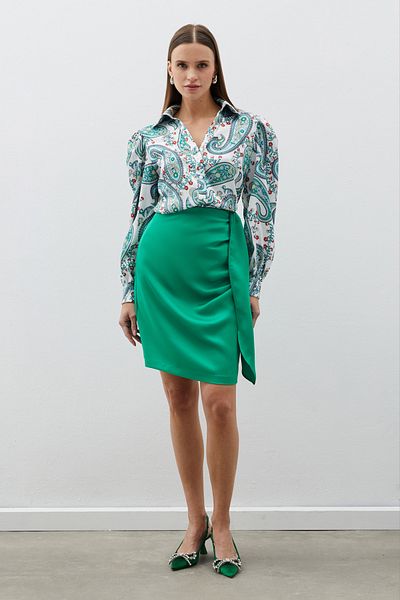 Sateen Belted Mini Skirt - Green