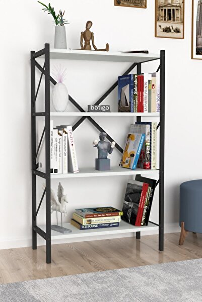 Bofigo Dekoratif 4 Raflı Kitaplık Metal Kitaplık Side Beyaz
