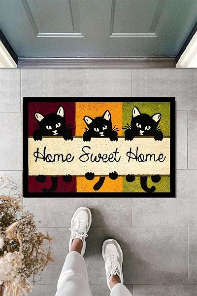 Else Dekor Модерна изтривалка за врата с котешки мотив, 40x60 см