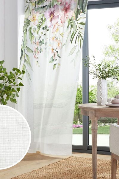Else Dekor Colorful Flowers Pattern Printed Decorative Living Room Kitchen Tulle Curtain 140x260cm