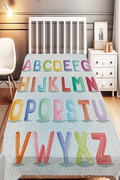 Else Dekor Colorful Alphabet Letters Patterned Single Children's Pique Set
